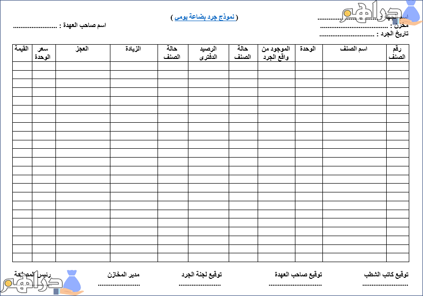 نموذج محضر جرد بضاعة يومي